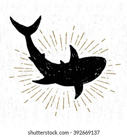 Hand drawn textured icon with shark vector illustration.