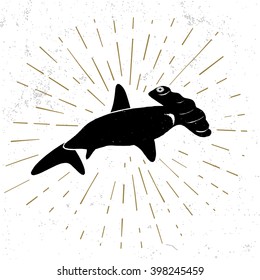 Hand drawn textured icon with shark , vector illustration