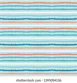 Hand drawn textured maritime stripes. Seamless vector pattern. Striped seaside coastal fashion textiles. All over print for seafaring nautical stationery, ocean marine home decor. Turquoise teal blue