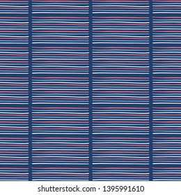 Hand drawn textured maritime stripes. Seamless vector pattern. Striped seaside coastal fashion textiles. All over print for seafaring nautical stationery, ocean marine water decor. Navy blue red white