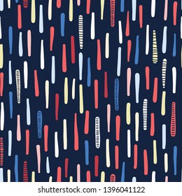 Hand drawn textured maritime stripes. Seamless vector pattern. Vertical striped seaside  fashion textiles. All over print for seafaring nautical stationery, ocean marine water decor. Navy blue red