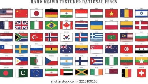 Hand drawn textured national flags