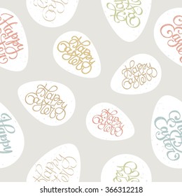 Hand drawn textured pattern with Happy Easter title. Beautiful old style calligraphy seamless background for your design.