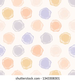 Hand drawn textured polka dot circles seamless pattern. Sketchy organic dotty lines vector illustration. Modern wallpaper graphic design. Fresh scandi style scribble shapes for home decor background