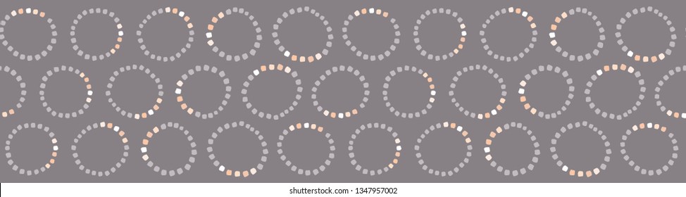 Hand drawn textured polka dot circles border seamless pattern. Sketchy organic dotty lines vector illustration. Modern edging graphic design. Fresh scandi style scribble grid. Home decor ribbon trim.