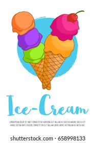 Hand drawn textured posters with ice cream. Template for flyers, banners, invitations, brochure.