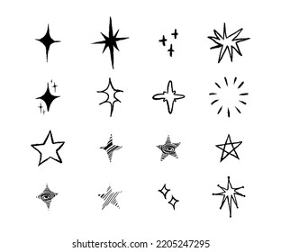 Hand drawn textured stars set