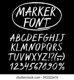 Hand drawn textured vector ABC  letters and figures set. Marker style alphabet. Artistic font for your design.
