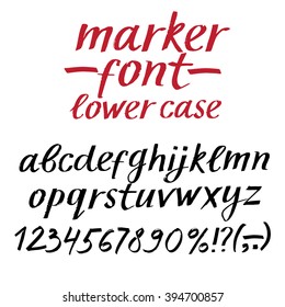 Hand drawn textured vector ABC  letters and figures set. Marker style alphabet. Lower case. Artistic font for your design.
