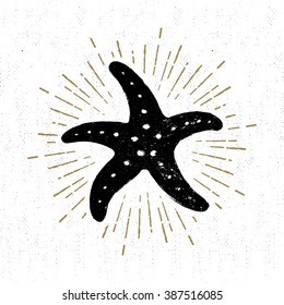 Hand drawn textured vintage icon with starfish vector illustration.