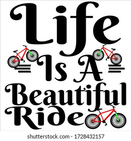 Hand drawn textured vintage label with bicycle vector illustration and inspirational lettering. Life is a beautiful ride.