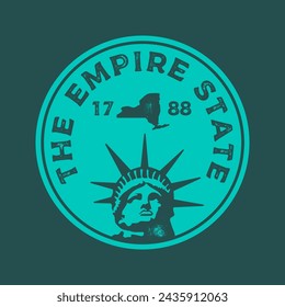 Hand drawn textured vintage label, retro badge with New York, USA vector illustration and "The Empire State" inspirational lettering.