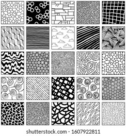 Hand drawn textures. Big artistic collection of design elements: graphic patterns, geometric ornaments, abstract lines, tribal symbols made with ink. Isolated vector set.