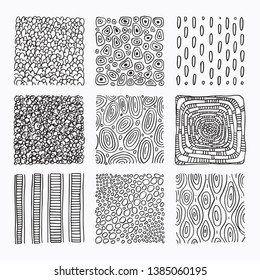 Hand drawn textures and brush strokes. Artistic collection of handcrafted design elements. Natural graphic patterns, wavy line textures, paint dabs, abstract backgrounds for prints, poster templates.