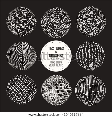 Hand drawn textures & brush strokes. Artistic collection of handcrafted design elements: natural graphic patterns, wavy line textures, paint dabs, abstract backgrounds for flyer & poster templates.