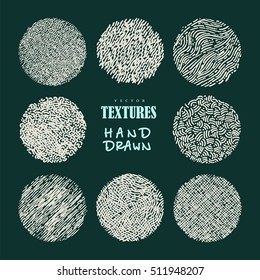 Hand drawn textures and brushes. Artistic collection of design elements: brush strokes, paint dabs, wavy lines, abstract backgrounds, patterns made with ink