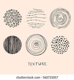 Hand drawn textures and brushes. Artistic collection of design elements: brush strokes, paint dabs, wavy lines, abstract backgrounds, hatch patterns made with ink. Isolated vector.