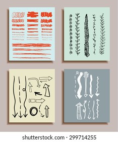  Hand Drawn Textures Cards Set, vector illustration.
