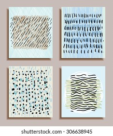 Hand Drawn Textures Cards Set, Hipster style.