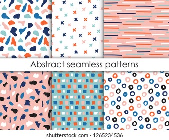 Hand drawn textures collection. Seamless pattern with abstract modern shapes. Set of vector backgrounds.