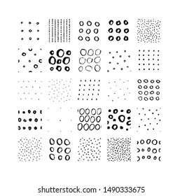 Hand drawn textures. Isolated vector illustration. Seamless pattern, trendy design elements. Set of  background texture dots, drops, points. Ornament in grunge style. 