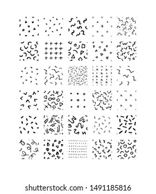 Hand drawn textures. Isolated vector illustration. Seamless pattern. Set of  background texture abstract shapes, memphis design. Ornament in grunge style. 