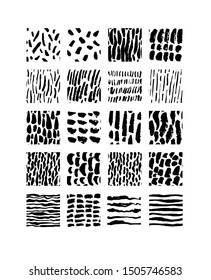 Hand drawn textures. Isolated vector illustration. Seamless pattern, trendy design elements. Set of  background texture drops, line, points, wave, freehand shape. Ornament in grunge style. 
