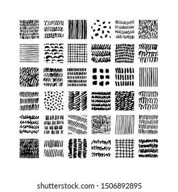 Hand drawn textures. Isolated vector illustration. Seamless pattern, trendy design elements. Set of  background texture drops, line, points, wave, freehand shape. Ornament in grunge style. 
