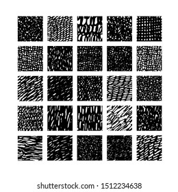 Hand drawn textures. Isolated vector illustration. Seamless pattern, trendy design elements. Set of  background texture drops, line, points, wave, freehand shape. Ornament in grunge style. 
