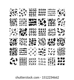 Hand drawn textures. Isolated vector illustration. Seamless pattern, trendy design elements. Set of  background texture drops, line, points, wave, freehand shape. Ornament in grunge style. 
