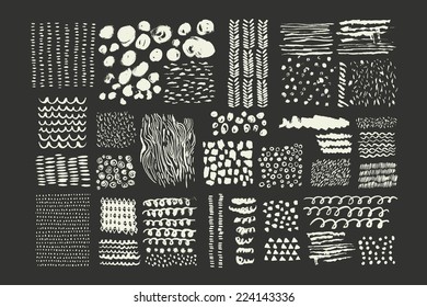  Hand Drawn textures made with ink. Vector. Isolated.