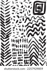 Hand Drawn textures made with ink.  Vector pattern, Abstract background made using brush smears. Monochrome hand made texture. Modern graphic design.