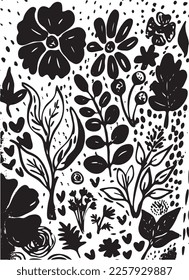Hand Drawn textures made with ink.  Vector pattern, Abstract background made using brush smears. Monochrome hand made texture. Modern graphic design.