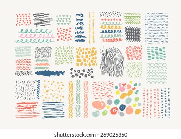   Hand Drawn textures made with ink. Vector. Isolated.