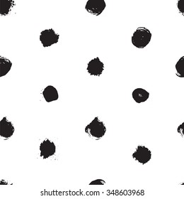 Hand Drawn textures made with ink. Vector seamless pattern. Abstract background with round brush strokes. Stylish polka dot 