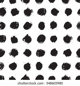 Hand Drawn textures made with ink. Vector seamless pattern. Abstract background with round brush strokes and circle spots. Stylish polka dot 
