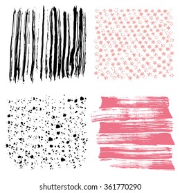 Hand Drawn textures made with ink. Vector. Isolated.