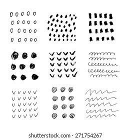 Hand drawn textures made with marker. Vector.