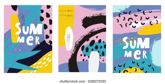  Texturas dibujadas a mano. Juego de carteles y tarjetas. Texturas dibujadas a mano. Verano Adiós