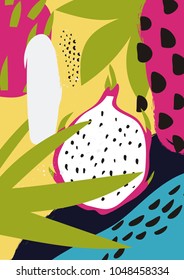 Hand Drawn textures. Set of posters and cards. Hand Drawn textures. Fresh fruit papaya, dragon fruit