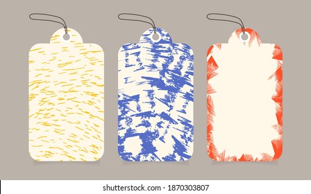 Hand drawn textures style tags set. labels Vector design