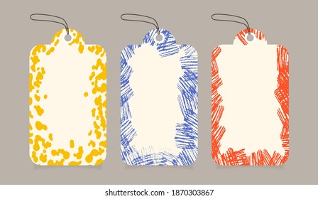 Hand drawn textures style tags set. labels Vector design