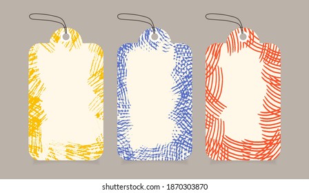Handgezeichnete Texturen Stil Tags Set. Vektordesign