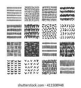 Hand drawn textures, template for celebration, invitation, greeting. Hatching drawn seamless, pattern, vector design elements. Set of  background texture, points, strokes, ornament in grunge style
