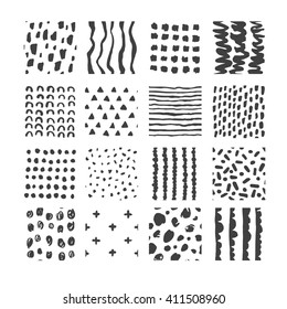 Hand drawn textures, template for celebration, invitation, greeting. Hatching drawn seamless, pattern, vector design elements. Set of  background texture, points, strokes, ornament in grunge style
