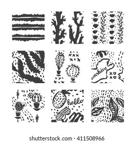 Hand drawn textures, template for celebration, invitation, greeting. Hatching drawn seamless, pattern, vector design elements. Set of  background texture, points, strokes, ornament in grunge style
