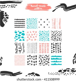 Hand drawn textures, template for celebration, invitation, greeting. Hatching drawn seamless, pattern, vector design elements. Set of  background texture, points, strokes, ornament in grunge style
