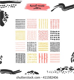 Hand drawn textures, template for celebration, invitation, greeting. Hatching drawn seamless, pattern, vector design elements. Set of  background texture, points, strokes, ornament in grunge style
