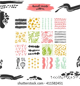 Hand drawn textures, template for celebration, invitation, greeting. Hatching drawn seamless, pattern, vector design elements. Set of  background texture, points, strokes, ornament in grunge style
