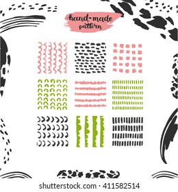 Hand drawn textures, template for celebration, invitation, greeting. Hatching drawn seamless, pattern, vector design elements. Set of  background texture, points, strokes, ornament in grunge style
